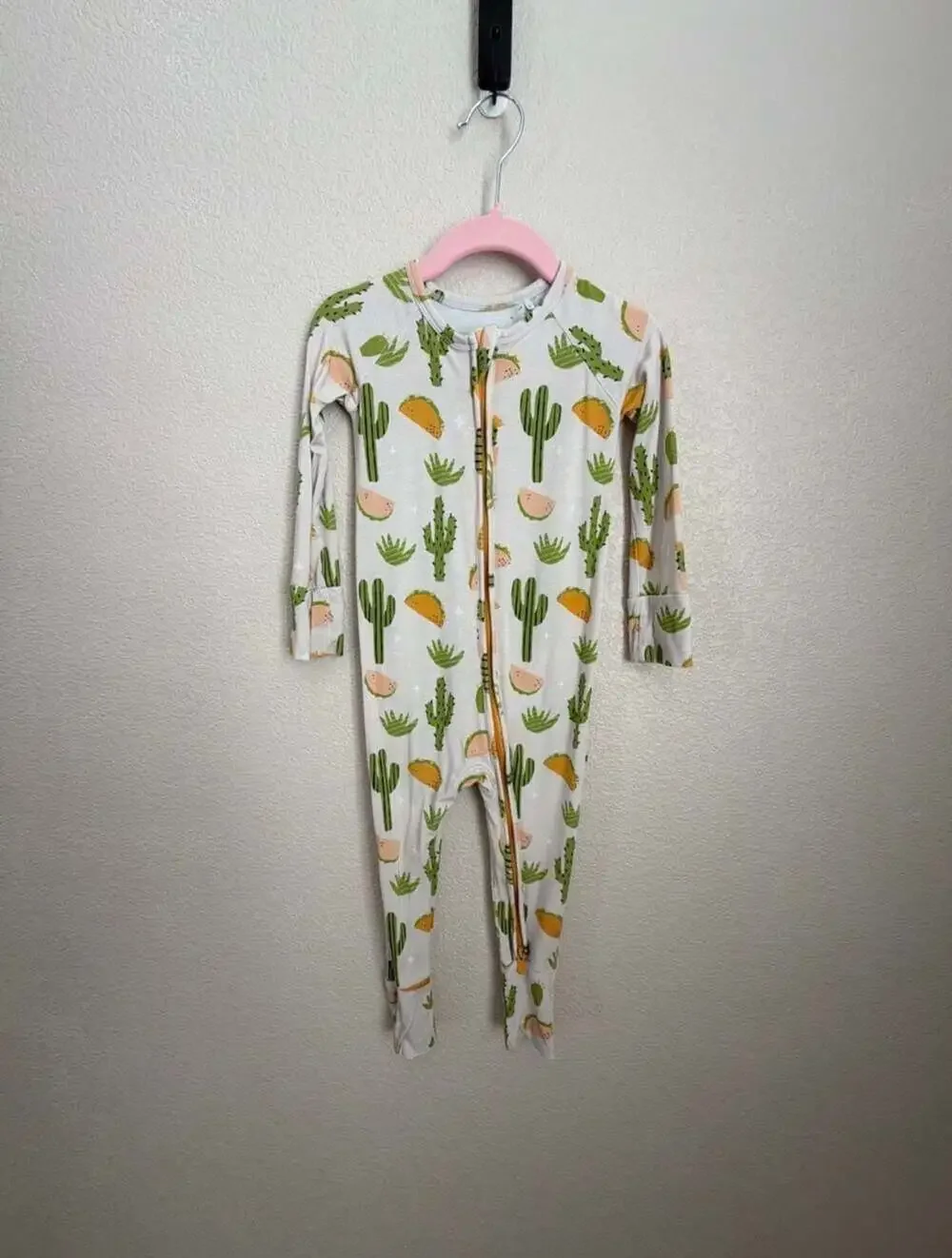 KIKI+LULU Bamboo Zipper Romper with Cactus and Taco Print 12-18M